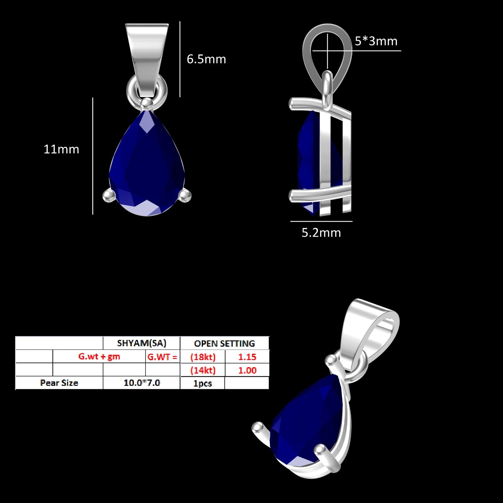 Royal Blue Tear Drop Pendant